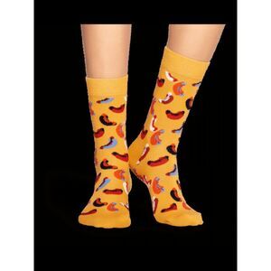 HAPPY SOCKS Womens Orange Printed Casual Crew Socks 10-13